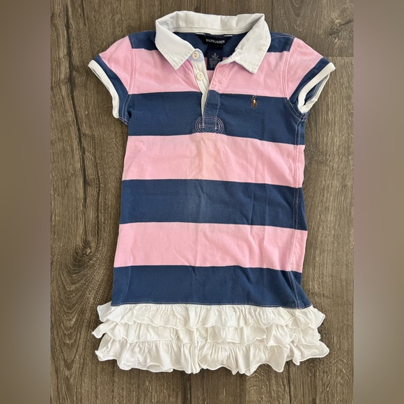 Ralph Lauren Pink and Blue Dress with White Collar and Ruffles Size 6 - Picture 1 of 2